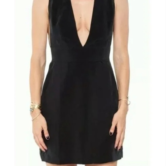 ANINE BING Deep V Washed Silk Cocktail Dress Size S / M Black - Picture 2 of 9